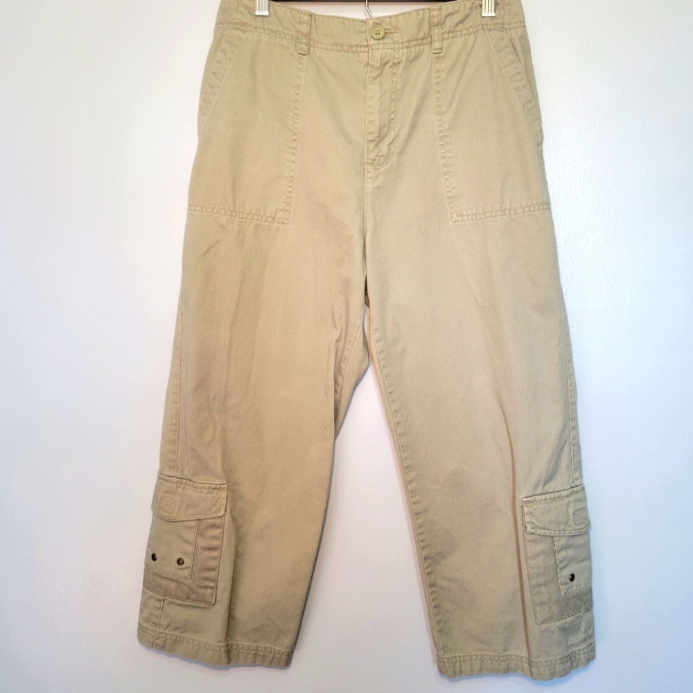 La Cabana Vintage 100% Cotton Cargo Capris/Ankle Pants Womens Size10 Khaki Green